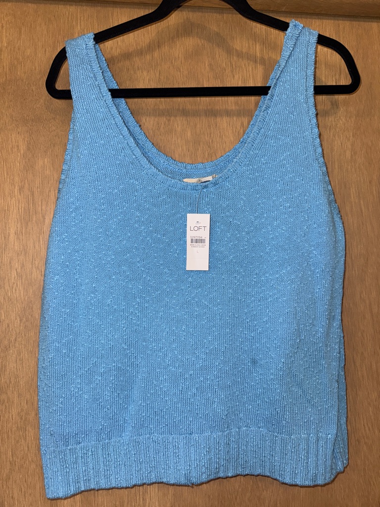 Loft Nwt Sky Blue Textured Knit Sweater Tank Sz L
